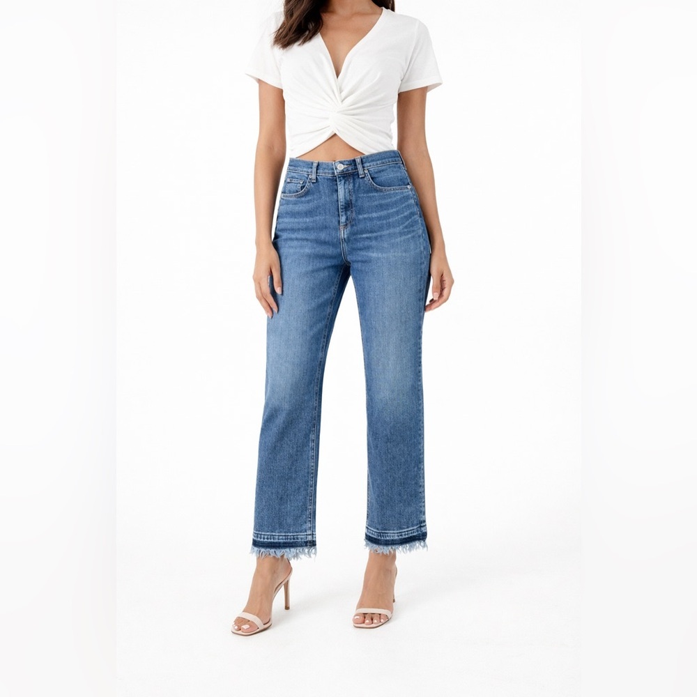 Rag & Bone Croyden High Rise Slim Straight 28 frayed hem ankle crop blue
